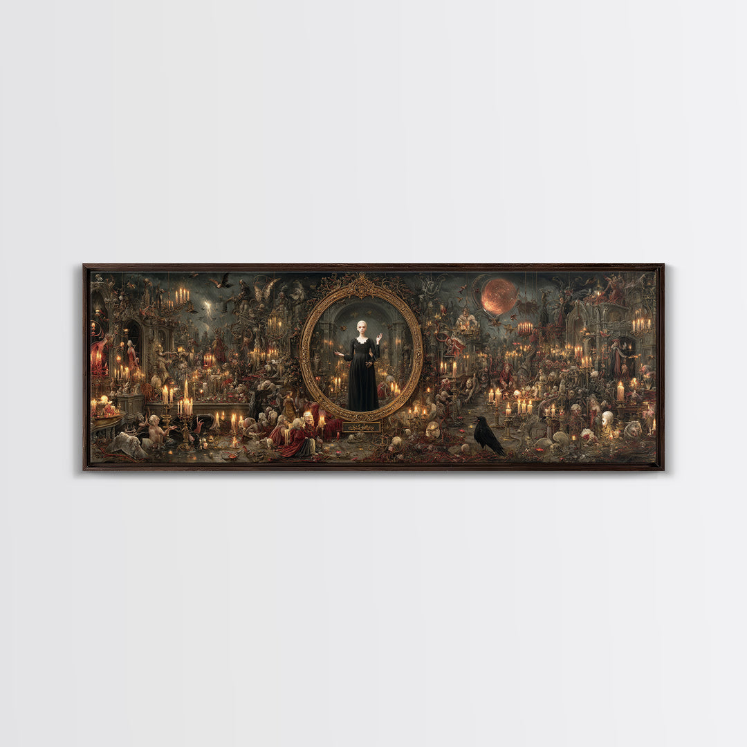 The Cursed Mirror, Medieval Grotesque Art, Extra Wide Wall Art, Dark Fantasy Wall Art, Canvas Print, Halloween Wall Art