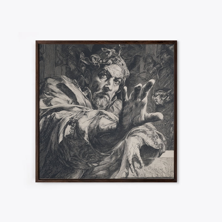 The Cursed Mirror, Renaissance Engraving Art, Square Wall Art, Gothic Horror Wall Art, Framed Canvas Print, Halloween Wall Art