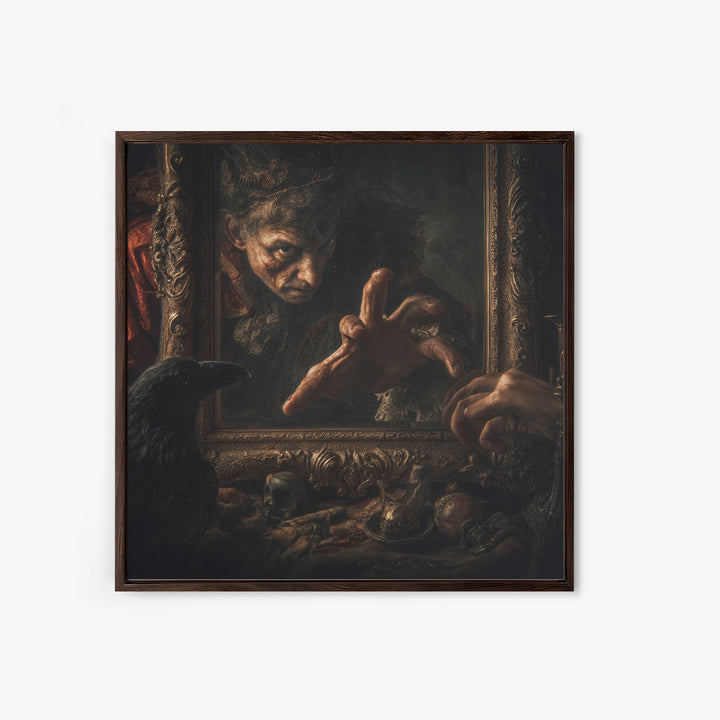 The Cursed Mirror, Baroque Witchcraft Art, Square Wall Art, Macabre Wall Art, Canvas Print, Halloween Wall Art, Gothic Home Decor
