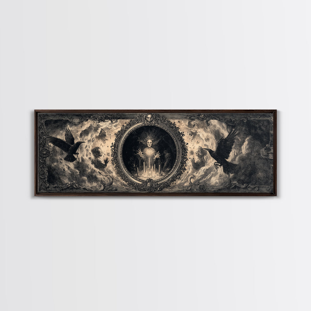 The Cursed Mirror, Dark Romantic Horror Art, Extra Wide Wall Art, Gothic Horror Wall Art, Canvas Print, Halloween Wall Art