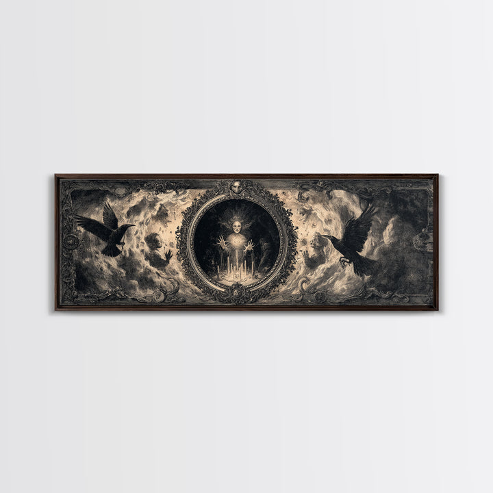 The Cursed Mirror, Dark Romantic Horror Art, Extra Wide Wall Art, Gothic Horror Wall Art, Canvas Print, Halloween Wall Art