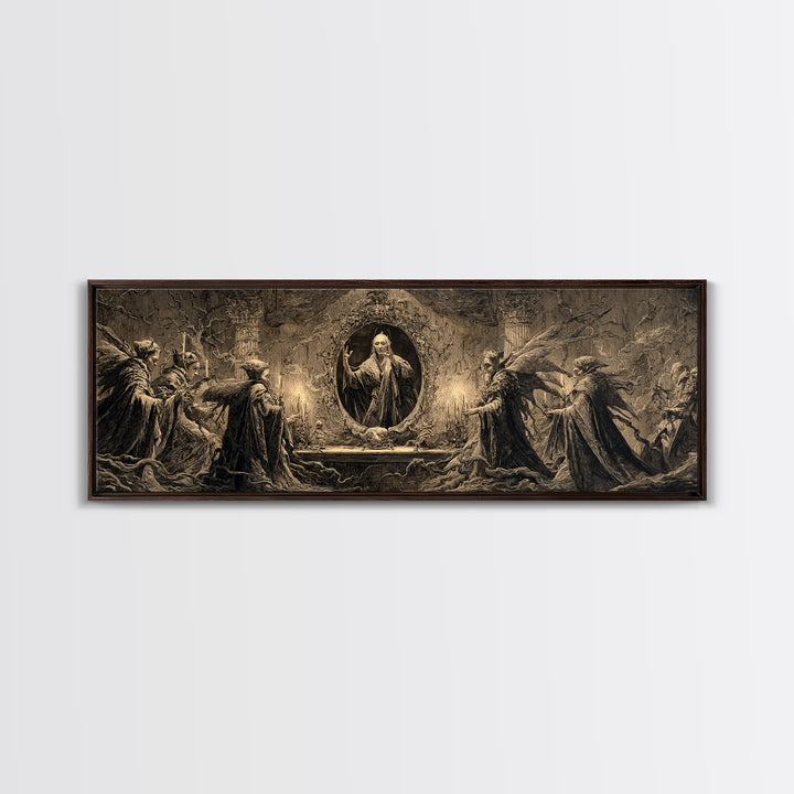 The Cursed Mirror, Visionary Gothic Art, Extra Wide Wall Art, Macabre Wall Art, Canvas Print, Halloween Wall Art, Gothic Home Decor