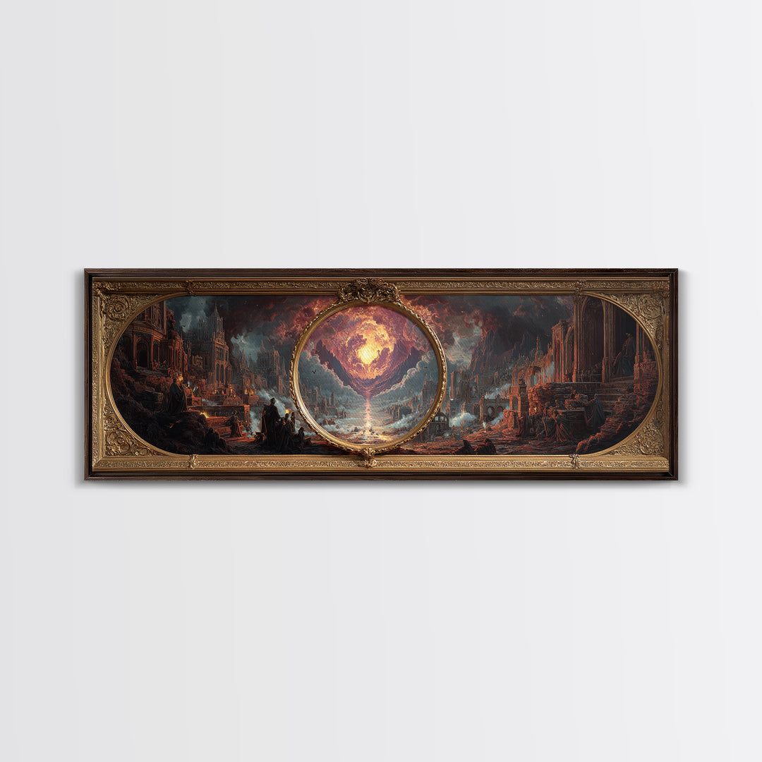 The Cursed Mirror, Apocalyptic Romantic Art, Extra Wide Wall Art, Gothic Horror Wall Art, Canvas Print, Halloween Wall Art