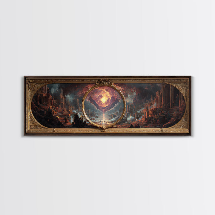 The Cursed Mirror, Apocalyptic Romantic Art, Extra Wide Wall Art, Gothic Horror Wall Art, Canvas Print, Halloween Wall Art