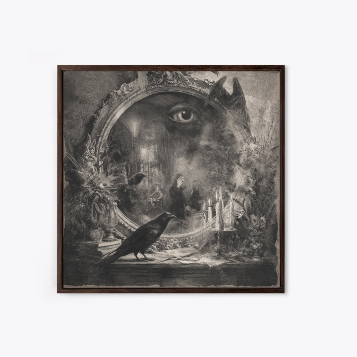 The Cursed Mirror, Symbolist Dream Art, Square Wall Art, Dark Fantasy Wall Art, Canvas Print, Halloween Wall Art, Halloween Decor
