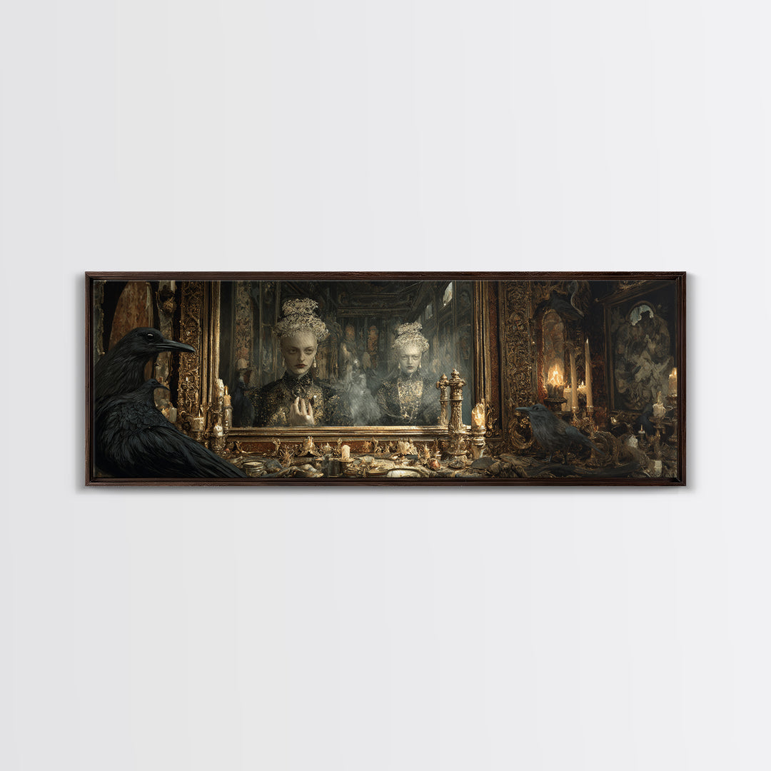 The Cursed Mirror, Ornate Symbolist Art, Extra Wide Wall Art, Macabre Wall Art, Framed Canvas Print, Halloween Wall Art