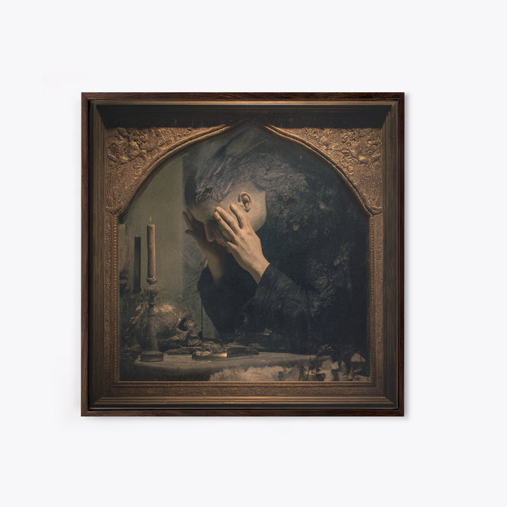 The Cursed Mirror, Dark Symbolist Art, Square Wall Art, Macabre Wall Art, Canvas Print, Halloween Wall Art, Collectible Wall Decor