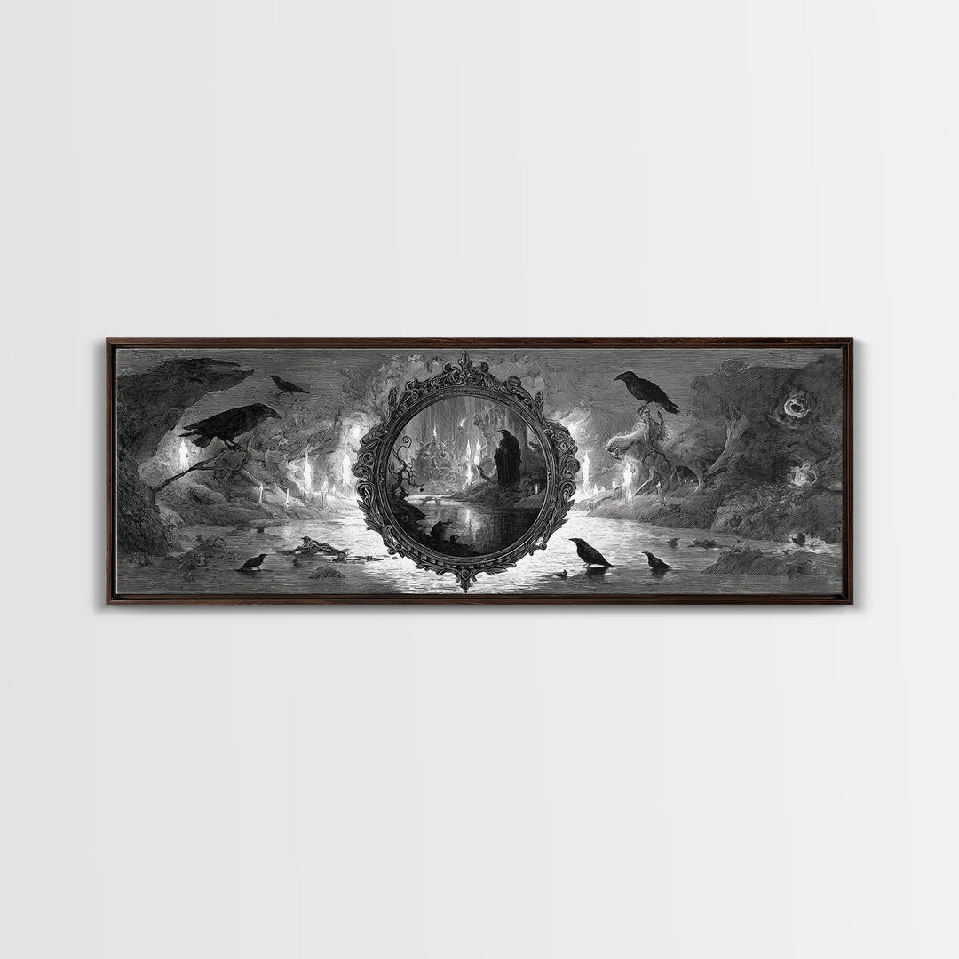 The Cursed Mirror, Expressionist Nightmare Art, Extra Wide Wall Art, Macabre Wall Art, Framed Canvas Print, Halloween Wall Art
