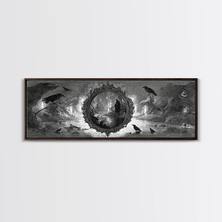 The Cursed Mirror, Expressionist Nightmare Art, Extra Wide Wall Art, Macabre Wall Art, Framed Canvas Print, Halloween Wall Art