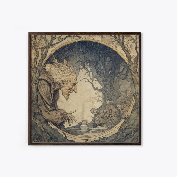 The Cursed Mirror, Gothic Storybook Art, Square Wall Art, Dark Fantasy Wall Art, Framed Canvas Print, Halloween Wall Art