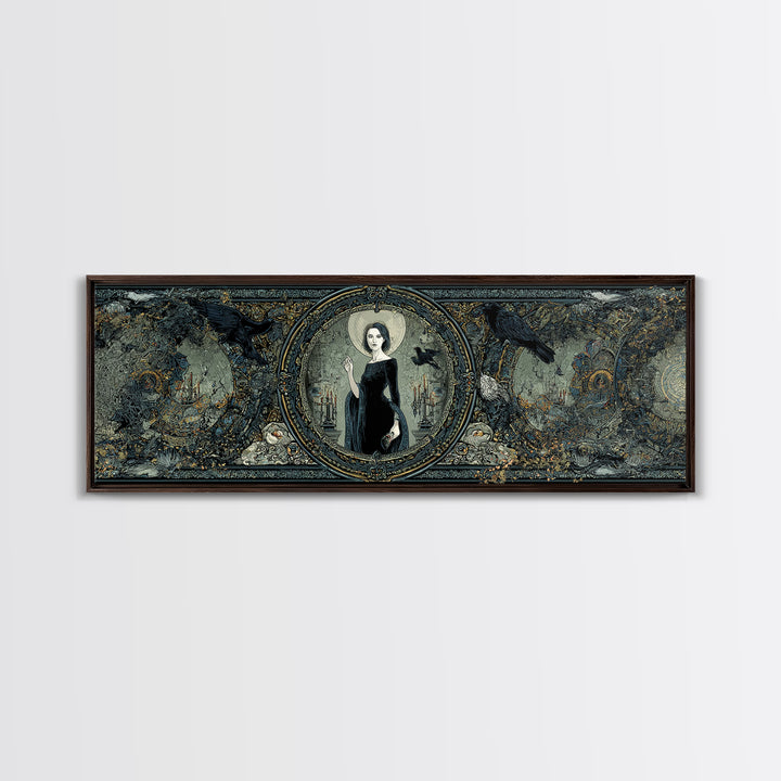 The Cursed Mirror, Stained Glass Gothic Art, Extra Wide Wall Art, Gothic Horror Wall Art, Canvas Print, Halloween Wall Art