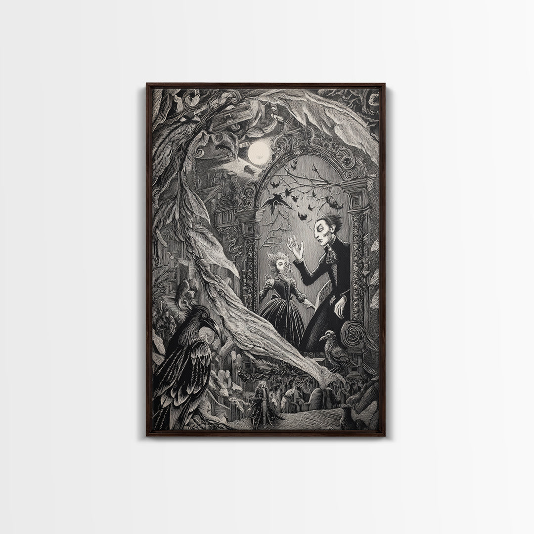The Cursed Mirror, Victorian Macabre Art, Vertical Wall Art, Dark Halloween Decor, Framed Canvas Print, Halloween Wall Art