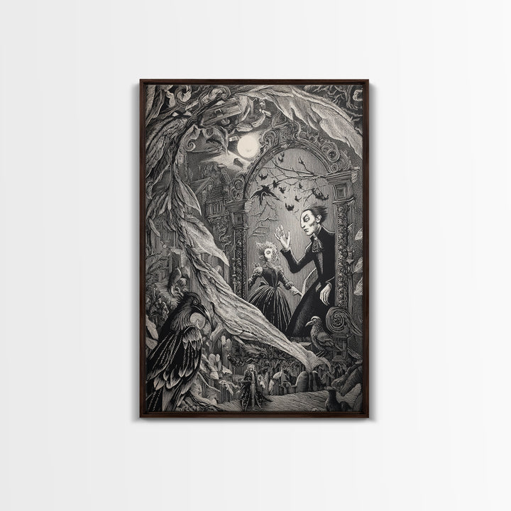 The Cursed Mirror, Victorian Macabre Art, Vertical Wall Art, Dark Halloween Decor, Framed Canvas Print, Halloween Wall Art