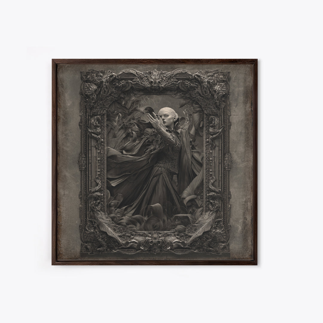 The Cursed Mirror, Biomechanical Horror Art, Square Wall Art, Dark Halloween Decor, Canvas Print, Halloween Wall Art, Macabre Wall Art