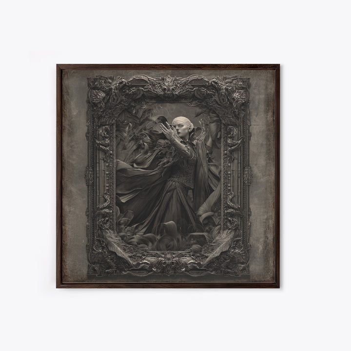 The Cursed Mirror, Biomechanical Horror Art, Square Wall Art, Dark Halloween Decor, Canvas Print, Halloween Wall Art, Macabre Wall Art