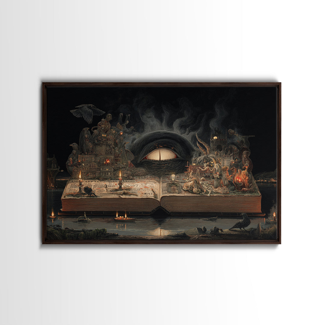 The Living Spellbook, Medieval Grotesque Art, Landscape Wall Art, Dark Fantasy Wall Art, Framed Canvas Print, Halloween Wall Art