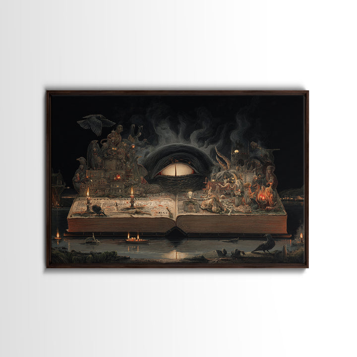 The Living Spellbook, Medieval Grotesque Art, Landscape Wall Art, Dark Fantasy Wall Art, Framed Canvas Print, Halloween Wall Art