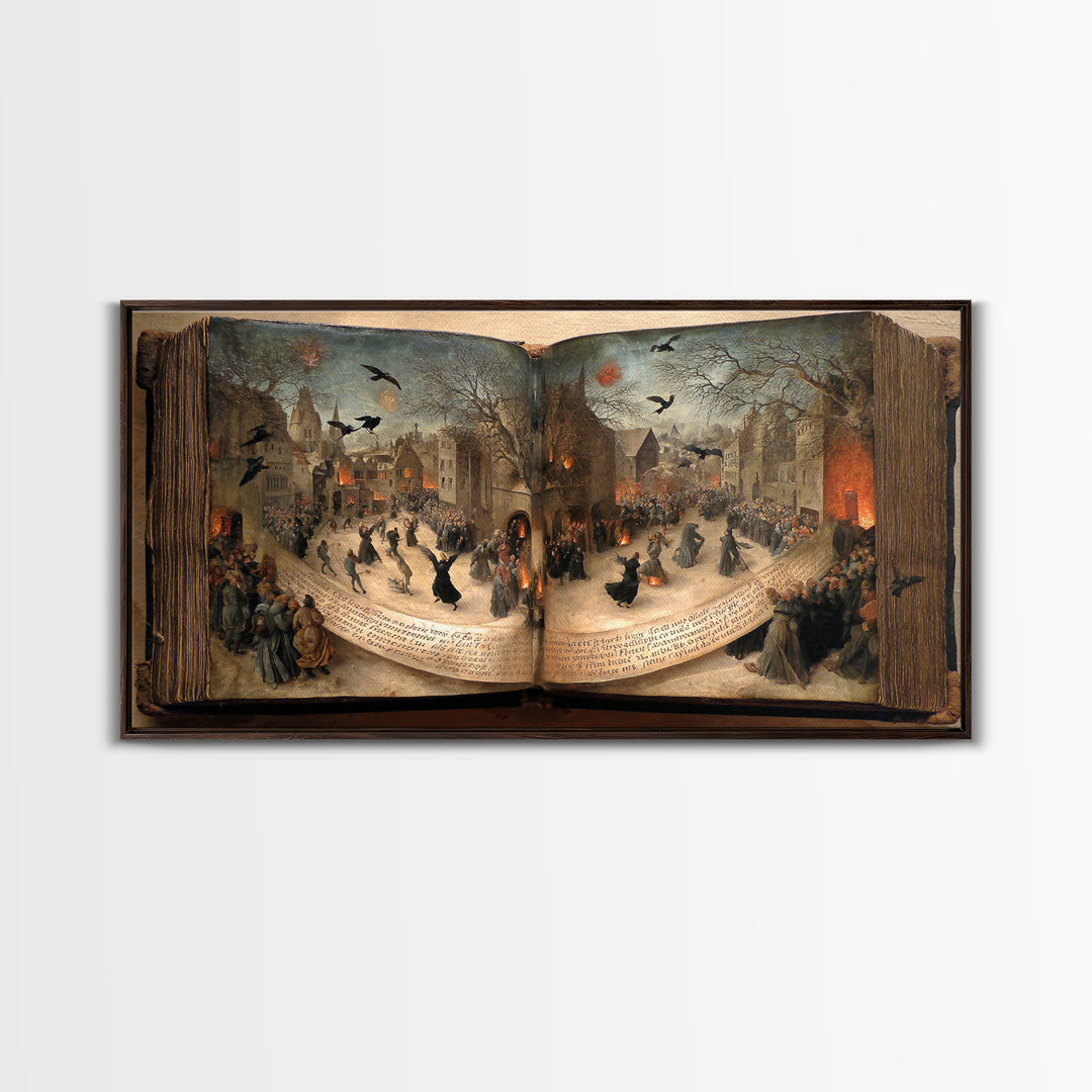 The Living Spellbook, Northern Renaissance Horror, Wide Panoramic Art, Macabre Wall Art, Canvas Print, Halloween Wall Art