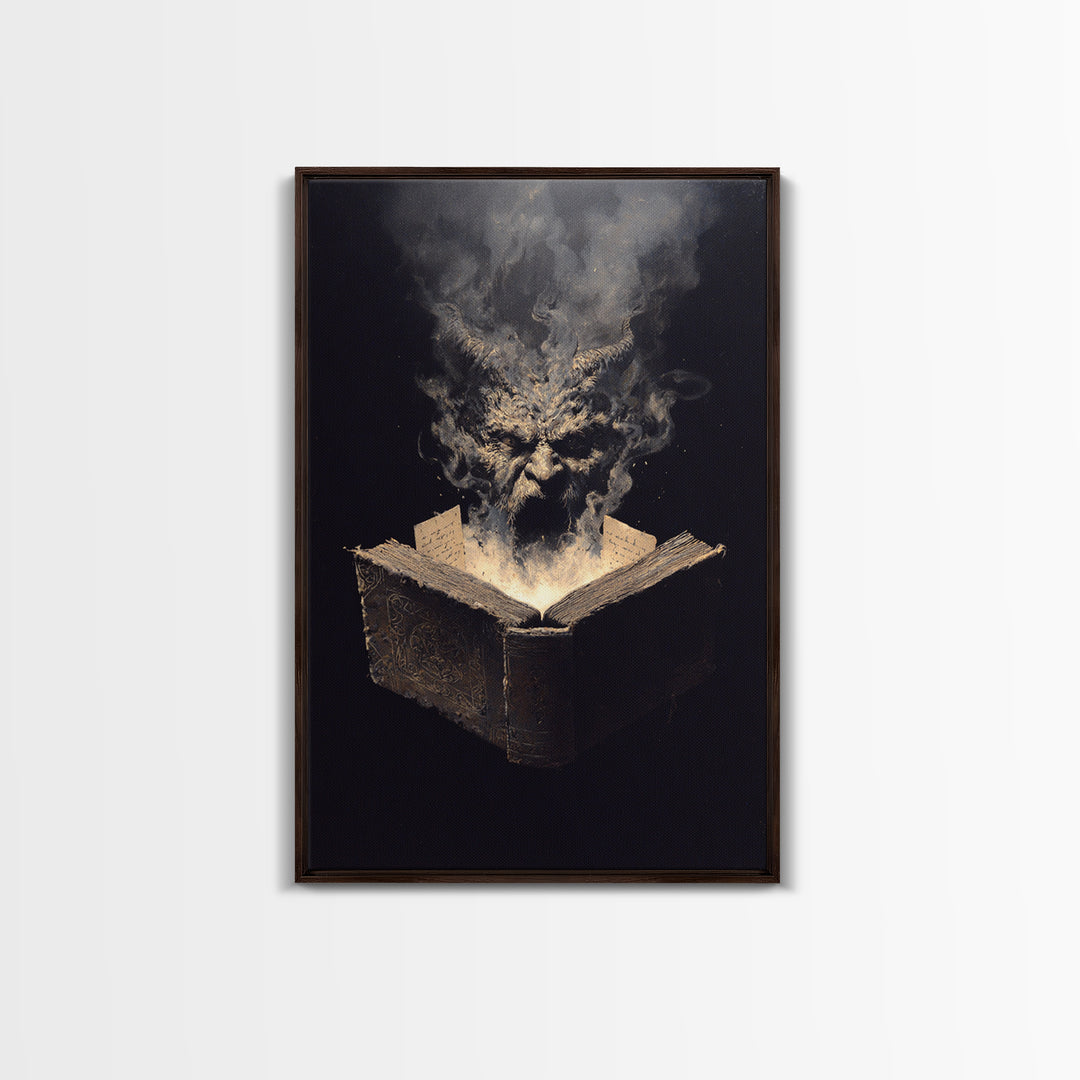 The Living Spellbook, Dark Romantic Horror Art, Vertical Wall Art, Gothic Horror Wall Art, Framed Canvas Print, Halloween Wall Art