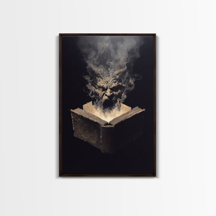 The Living Spellbook, Dark Romantic Horror Art, Vertical Wall Art, Gothic Horror Wall Art, Framed Canvas Print, Halloween Wall Art