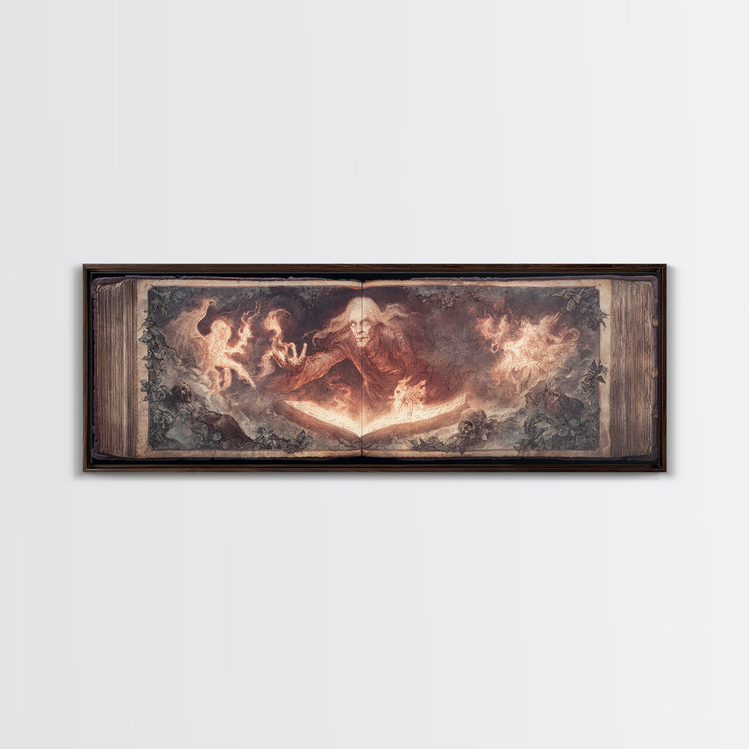 The Living Spellbook, Visionary Gothic Art, Extra Wide Wall Art, Macabre Wall Art, Canvas Print, Halloween Wall Art, Halloween Decor