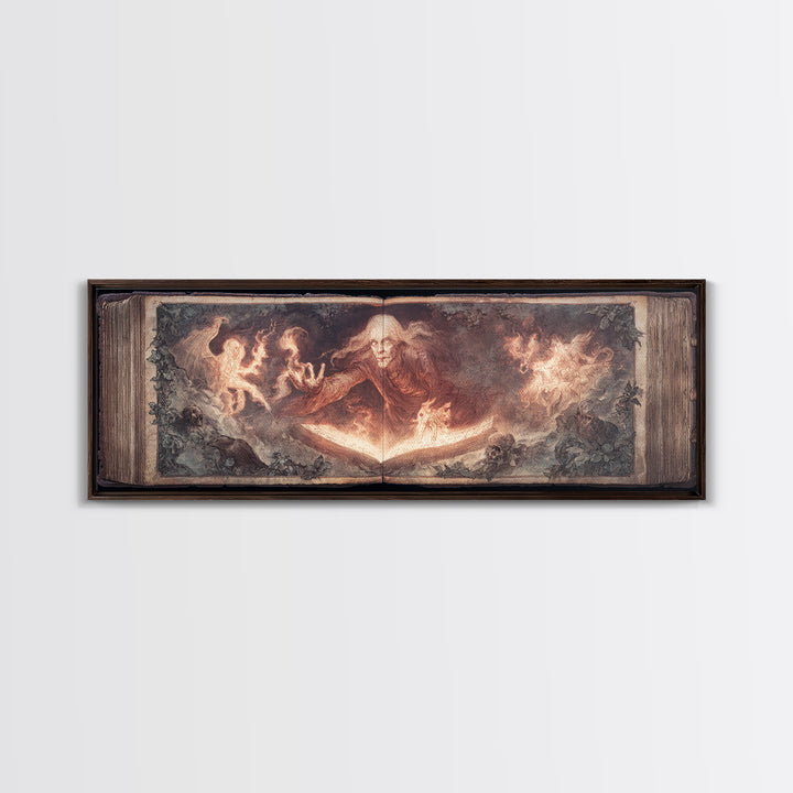 The Living Spellbook, Visionary Gothic Art, Extra Wide Wall Art, Macabre Wall Art, Canvas Print, Halloween Wall Art, Halloween Decor