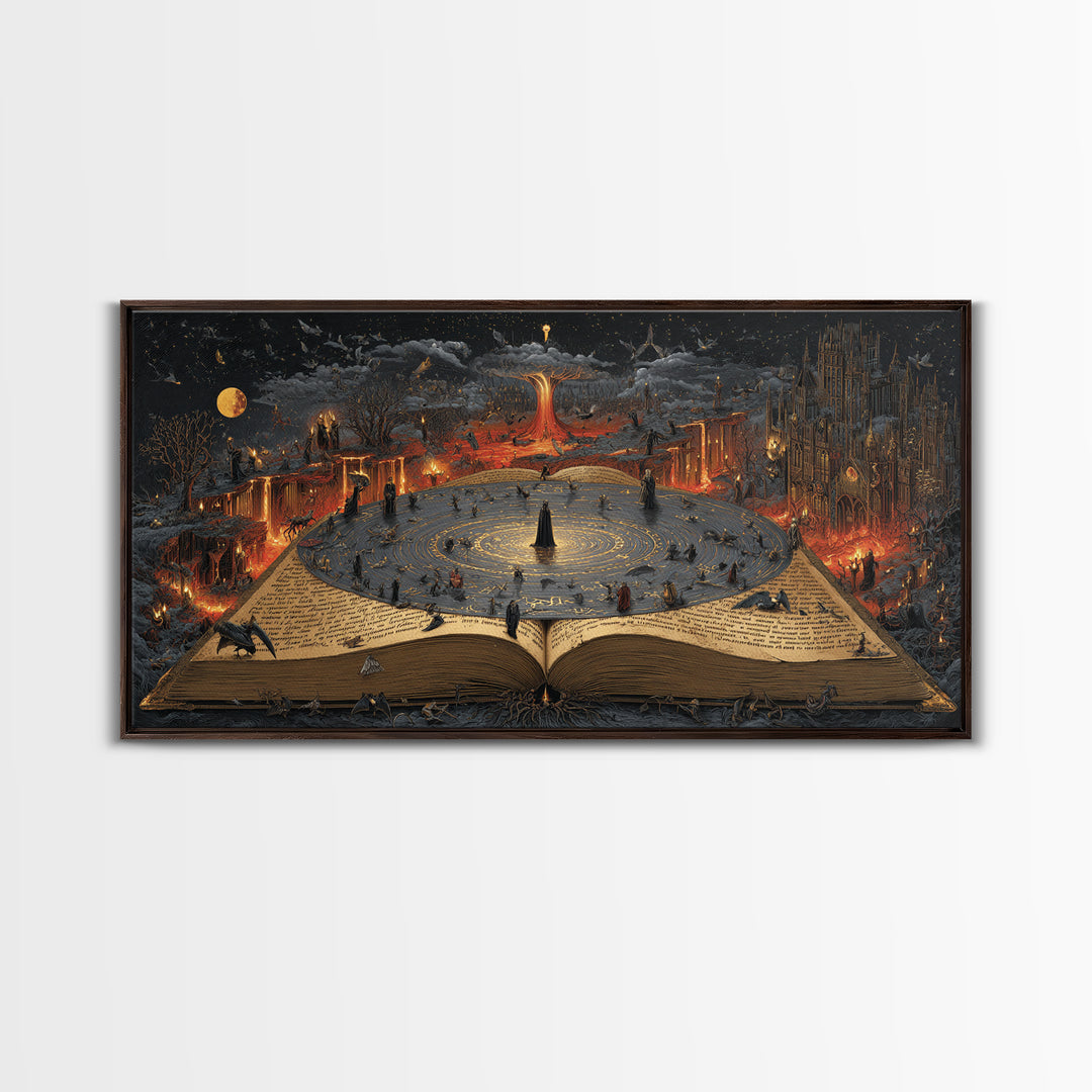 The Living Spellbook, Apocalyptic Romantic Art, Wide Panoramic Art, Gothic Horror Wall Art, Canvas Print, Halloween Wall Art