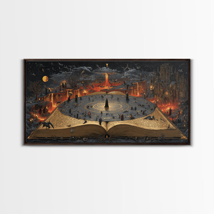 The Living Spellbook, Apocalyptic Romantic Art, Wide Panoramic Art, Gothic Horror Wall Art, Canvas Print, Halloween Wall Art