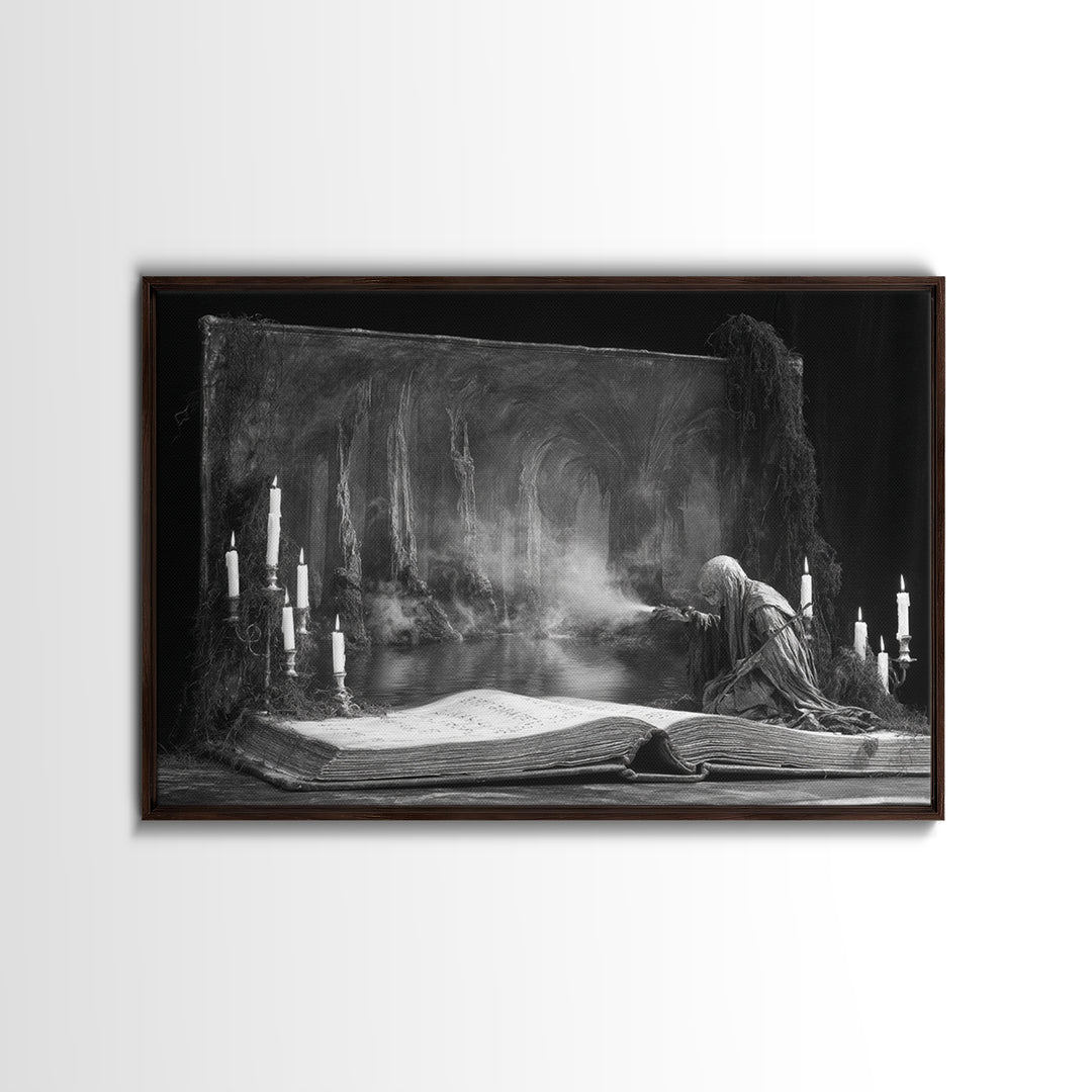 The Living Spellbook, Symbolist Gothic Landscape, Landscape Wall Art, Dark Halloween Decor, Canvas Print, Halloween Wall Art