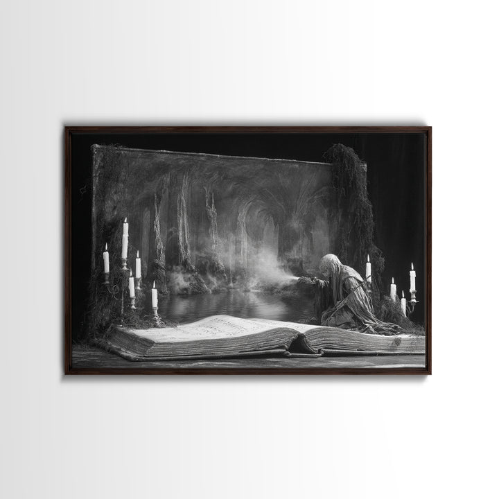 The Living Spellbook, Symbolist Gothic Landscape, Landscape Wall Art, Dark Halloween Decor, Canvas Print, Halloween Wall Art