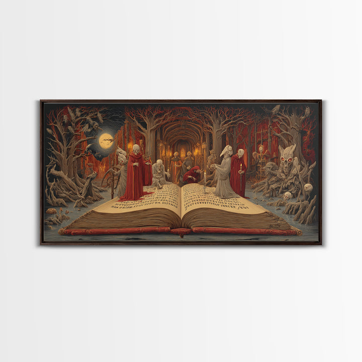 The Living Spellbook, Expressionist Nightmare Art, Wide Panoramic Art, Dark Fantasy Wall Art, Canvas Print, Halloween Wall Art