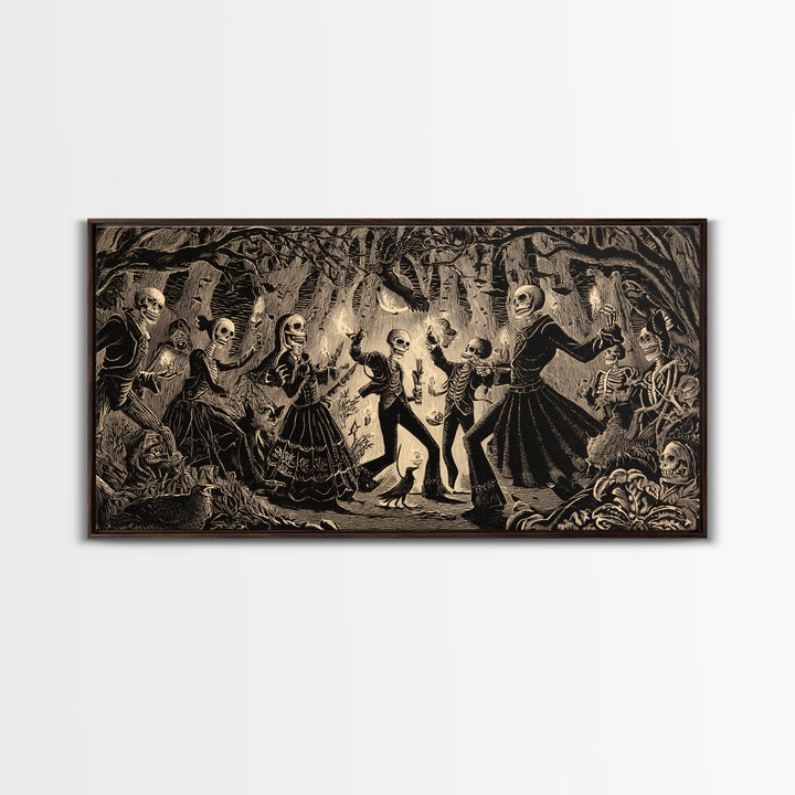 The Living Spellbook, Macabre Folk Print Art, Wide Panoramic Art, Dark Fantasy Wall Art, Framed Canvas Print, Halloween Wall Art