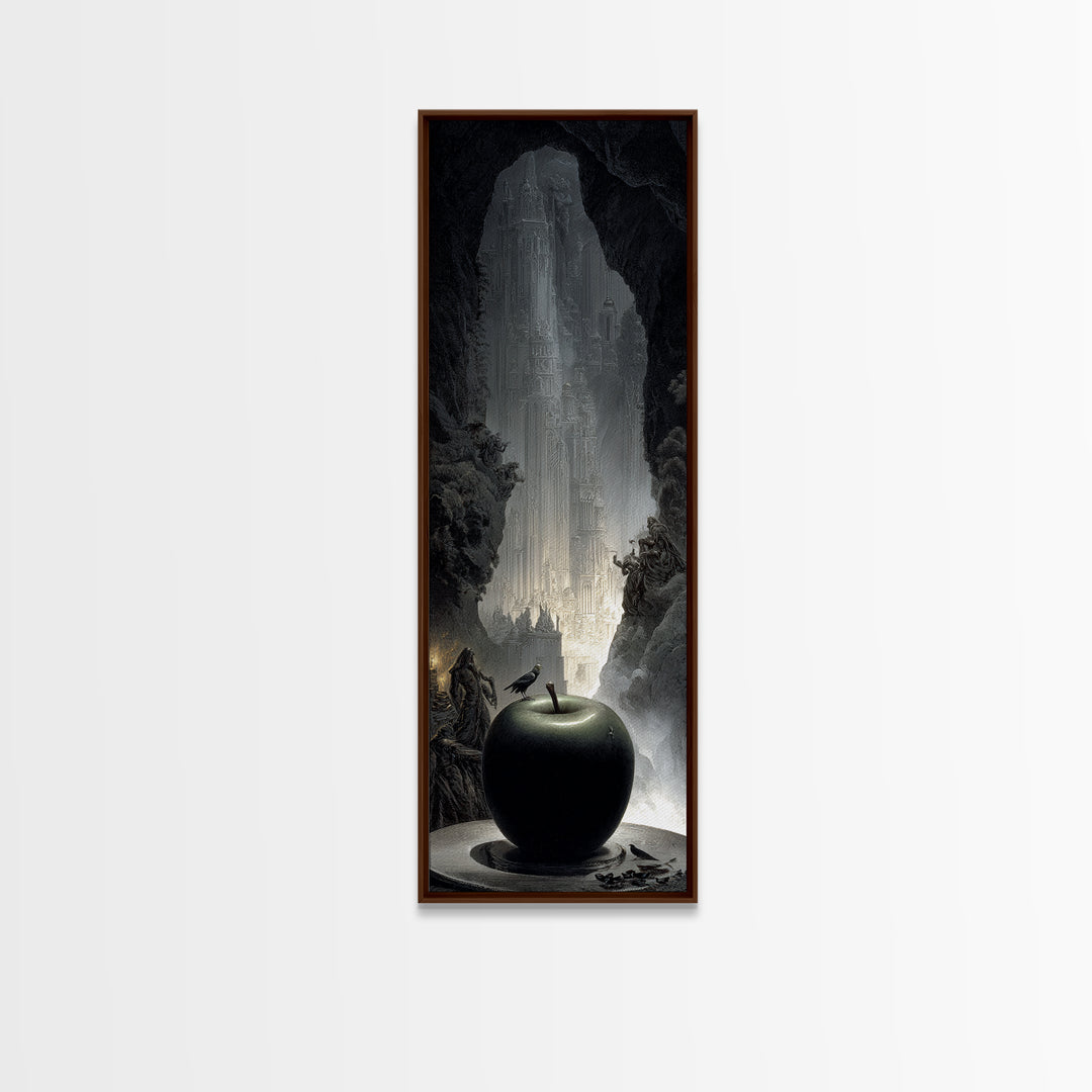 The Poisoned Apple, Gothic Engraving Art, Tall Narrow Wall Art, Dark Fantasy Wall Art, Framed Canvas Print, Halloween Wall Art