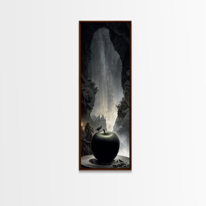 The Poisoned Apple, Gothic Engraving Art, Tall Narrow Wall Art, Dark Fantasy Wall Art, Framed Canvas Print, Halloween Wall Art