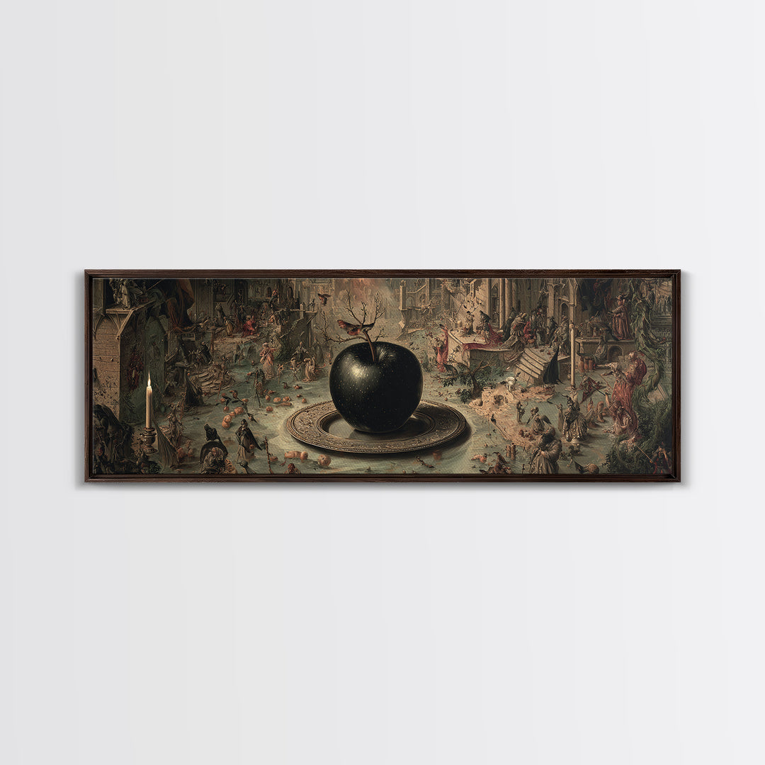 The Poisoned Apple, Medieval Grotesque Art, Extra Wide Wall Art, Gothic Horror Wall Art, Framed Canvas Print, Halloween Wall Art