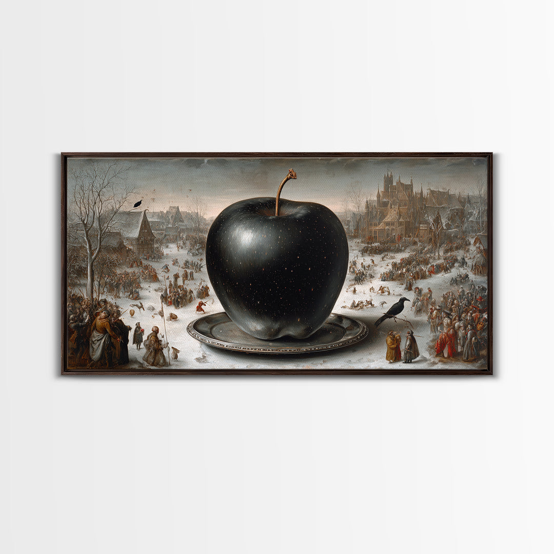 The Poisoned Apple, Northern Renaissance Horror, Wide Panoramic Art, Dark Fantasy Wall Art, Framed Canvas Print, Halloween Decor
