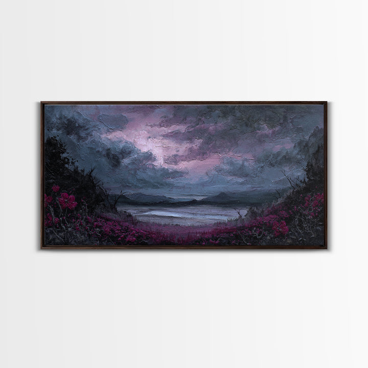 Storm Clouds over an Abandoned Field Framed Canvas Print, Dark Art, Contemporary Art, Living Room Decor, Fine Art, Nocturne, DAR-2x1-10