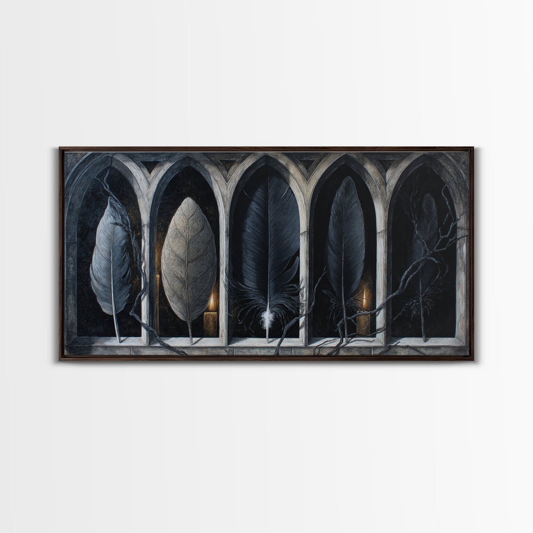 Gothic Cathedral Window Framed Canvas Print, Dark Art, Room Decor, Living Room Decor, Fine Art, Nocturne, Digital Art, DAR-2x1-12