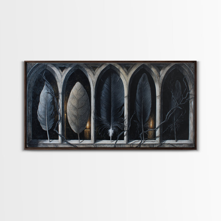 Gothic Cathedral Window Framed Canvas Print, Dark Art, Room Decor, Living Room Decor, Fine Art, Nocturne, Digital Art, DAR-2x1-12