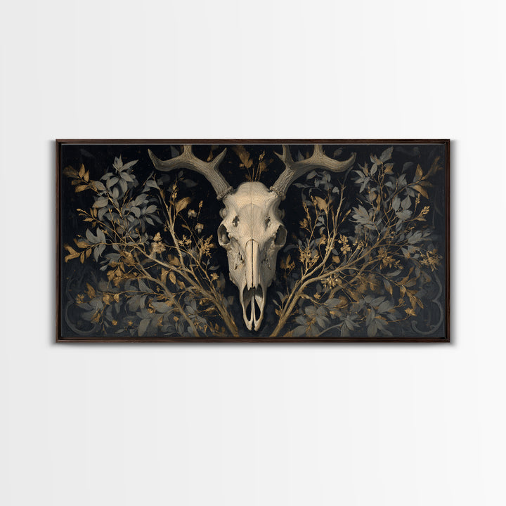 Shadowy Deer Skull Canvas Print, Dark Art, Oil Painting, Living Room Decor, Nocturne, Gothic Wall Decor, Man Cave Decor, DAR-2x1-31