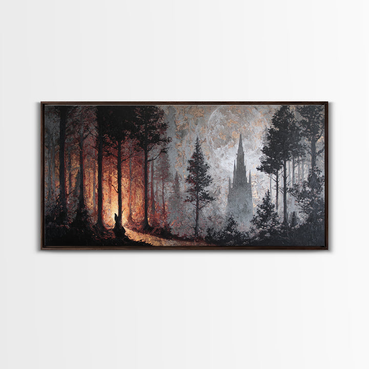 Owl in a Midnight Pine Forest Framed Canvas Print, Dark Art, Art Print, Living Room Decor, Fine Art, Nocturne, Halloween Art, DAR-2x1-90