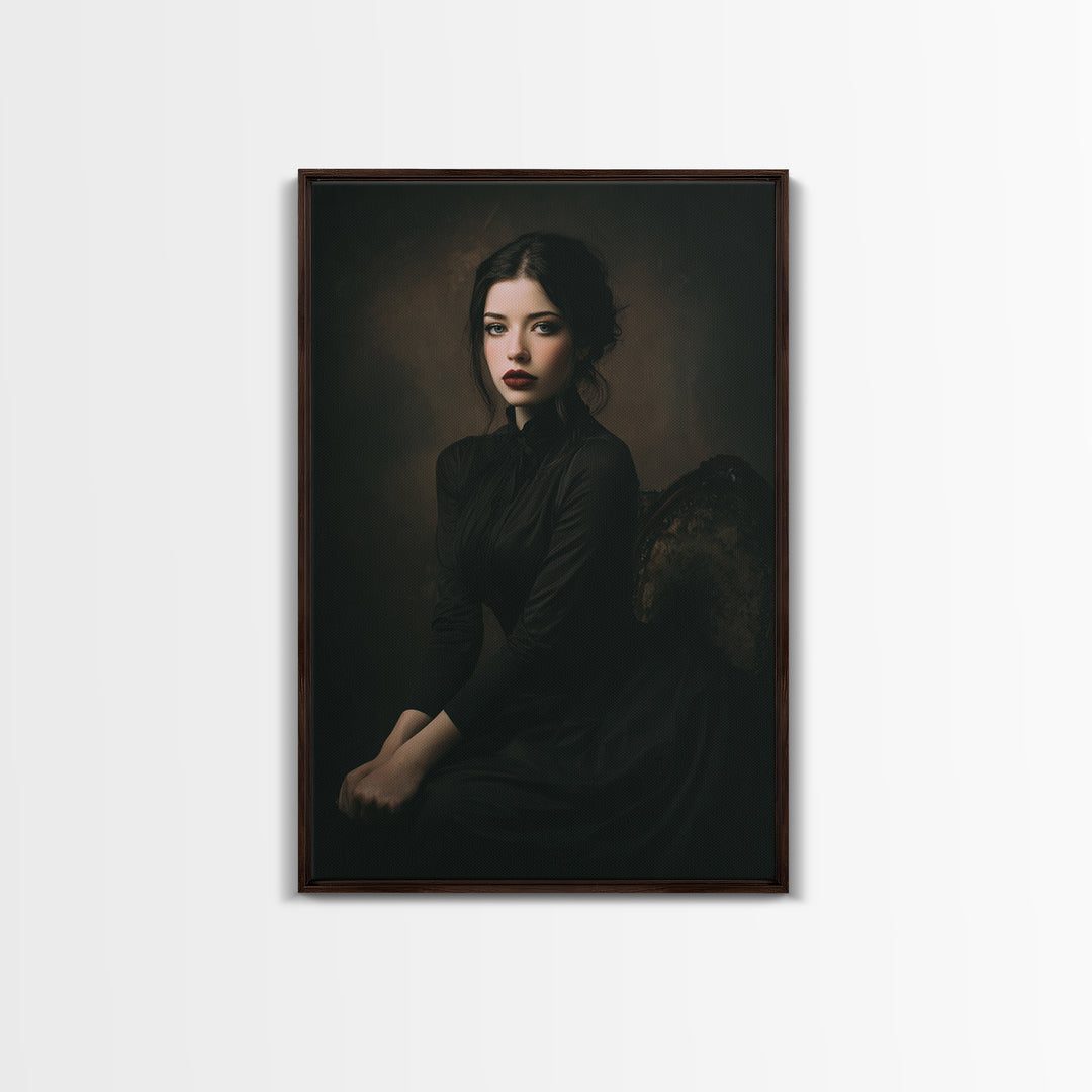 Vampire Inspired Portrait with Pale Dramatic Light Framed Canvas Print, Dark Art, Art Print, Living Room Decor, Nocturne, DAR-2x3-21
