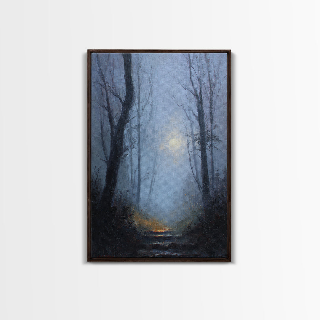 Moonlit Forest Path Canvas Print, Dark Art, Original Painting, Living Room Decor, Fine Art, Nocturne, Gothic Art, Horror Decor, DAR-2x3-35