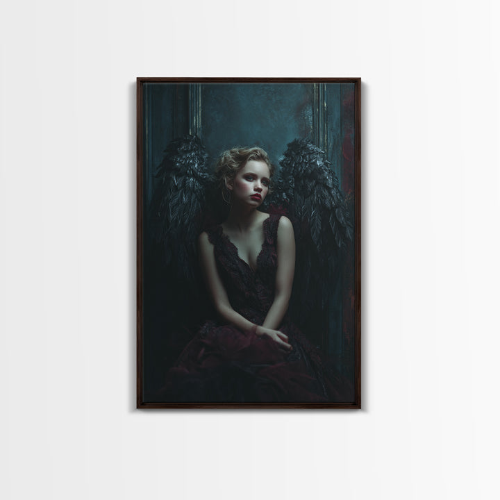 Dark Angel Wings Canvas Print, Dark Art, Dark Academia, Living Room Decor, Fine Art, Nocturne, Horror Decor, Gothic Wall Decor, DAR-2x3-39