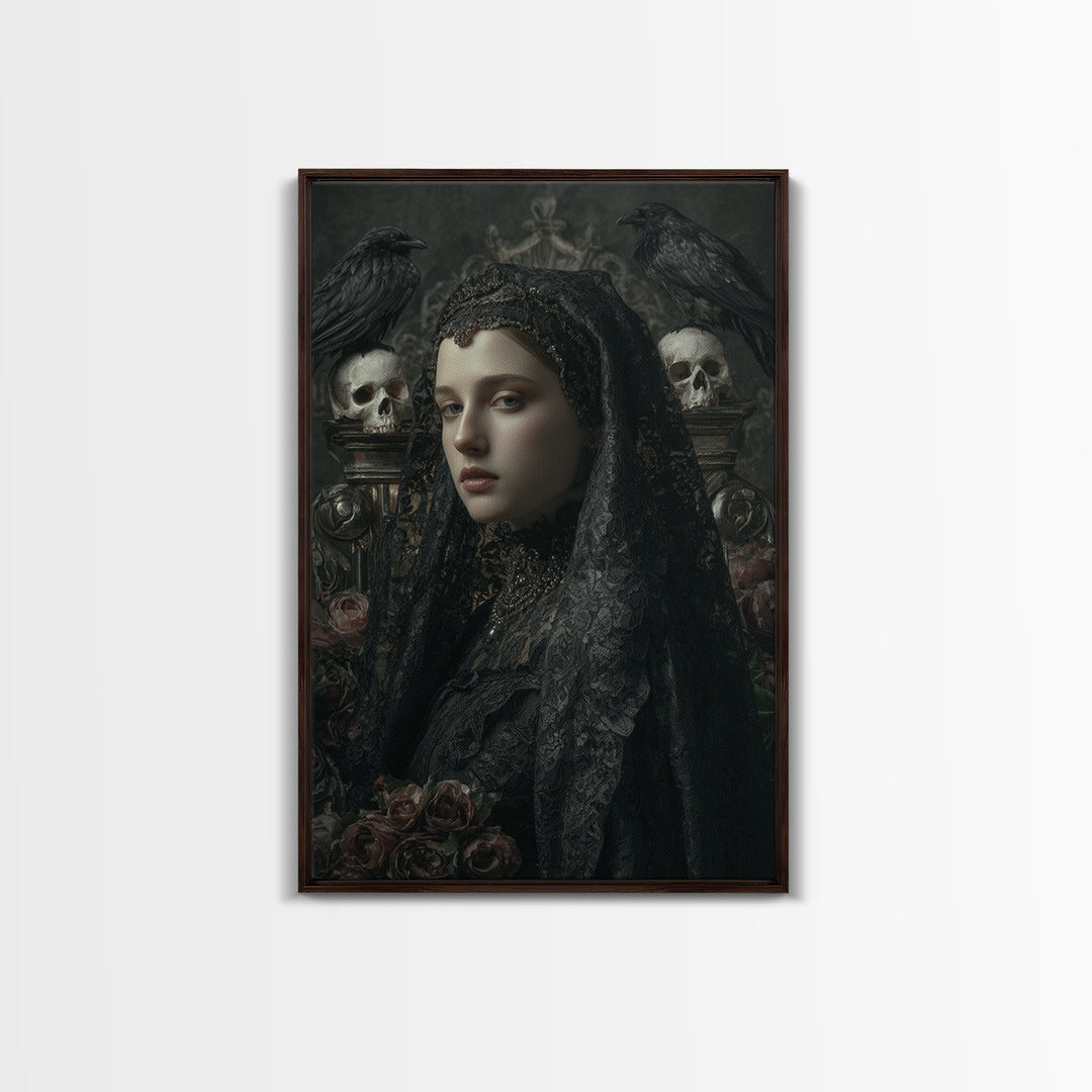 Gothic Woman Portrait Framed Canvas Print, Dark Art, Dark Academia, Living Room Decor, Oil Painting, Nocturne, Horror Decor, DAR-2x3-60