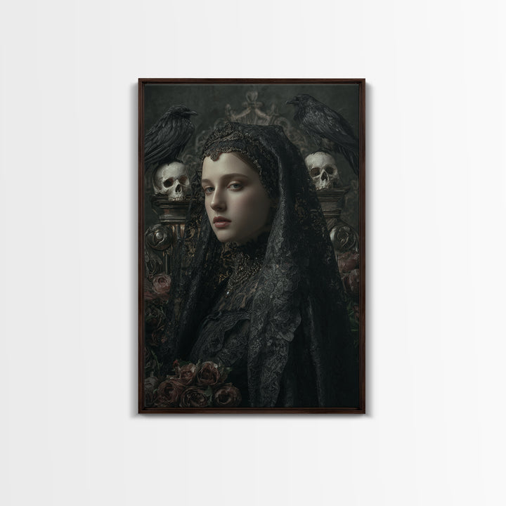 Gothic Woman Portrait Framed Canvas Print, Dark Art, Dark Academia, Living Room Decor, Oil Painting, Nocturne, Horror Decor, DAR-2x3-60
