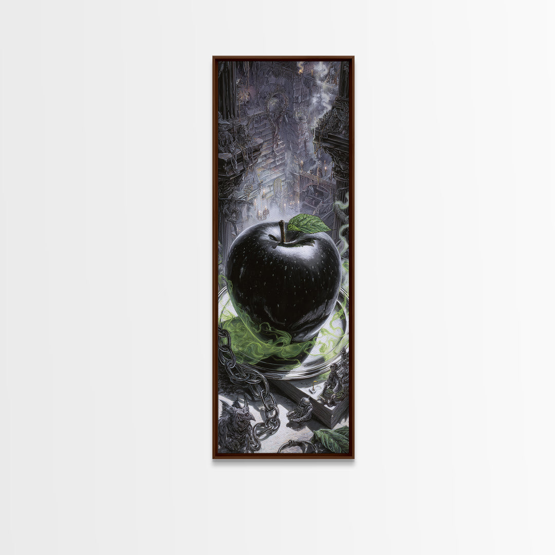 The Poisoned Apple, Architectural Etching Art, Tall Narrow Wall Art, Dark Halloween Decor, Framed Canvas Print