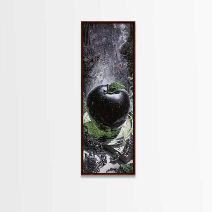 The Poisoned Apple, Architectural Etching Art, Tall Narrow Wall Art, Dark Halloween Decor, Framed Canvas Print