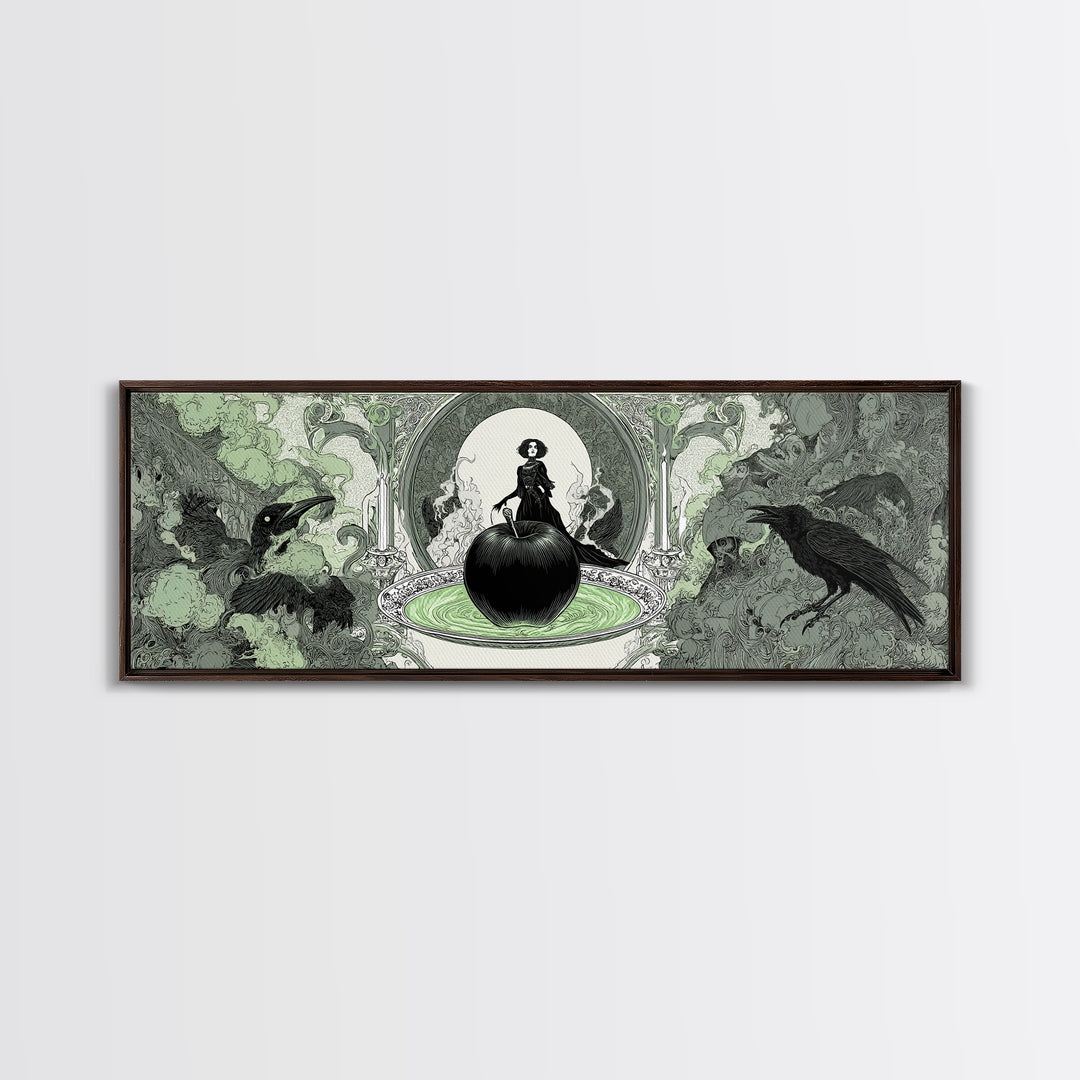 The Poisoned Apple, Decadent Line Art, Extra Wide Wall Art, Dark Fantasy Wall Art, Framed Canvas Print, Halloween Wall Art