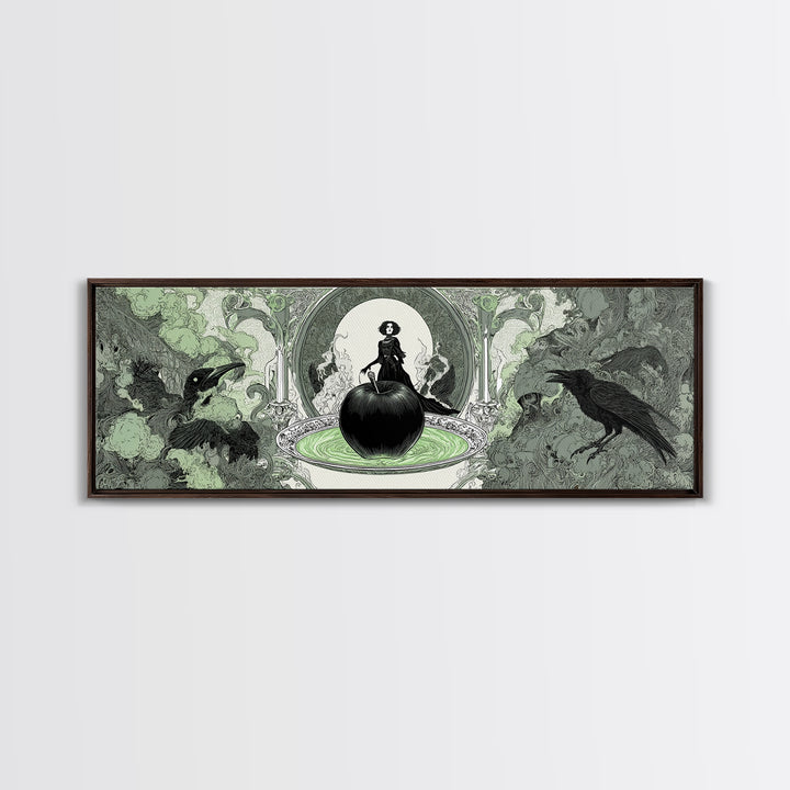 The Poisoned Apple, Decadent Line Art, Extra Wide Wall Art, Dark Fantasy Wall Art, Framed Canvas Print, Halloween Wall Art